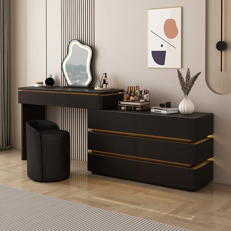 梳妆台家用简约意式奶油风化妆桌可伸缩床尾柜斗柜收纳柜化妆台