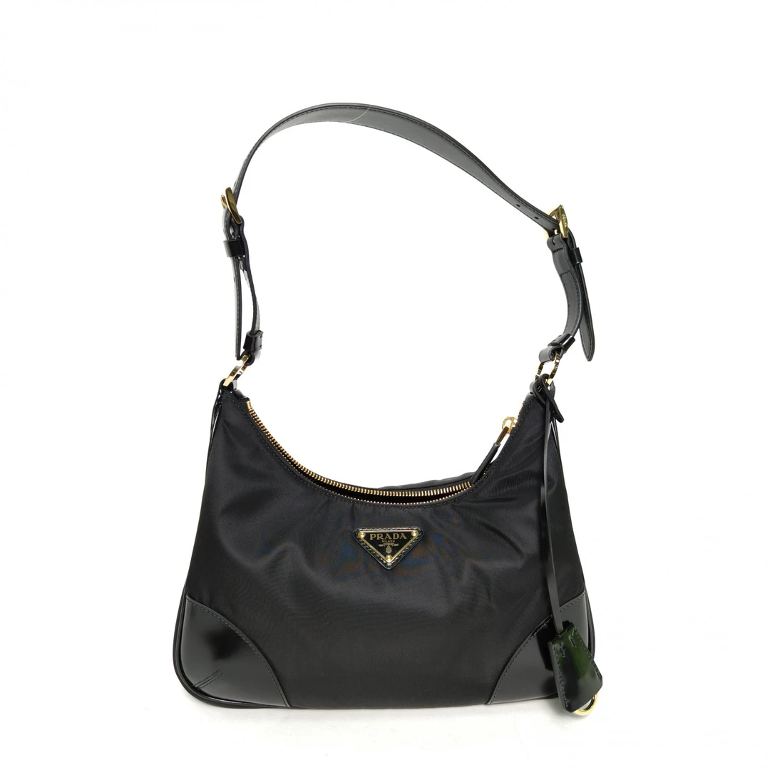 99新 Prada/普拉达 【黑黑】 尼龙 三角标 hobo 腋下包 单肩包