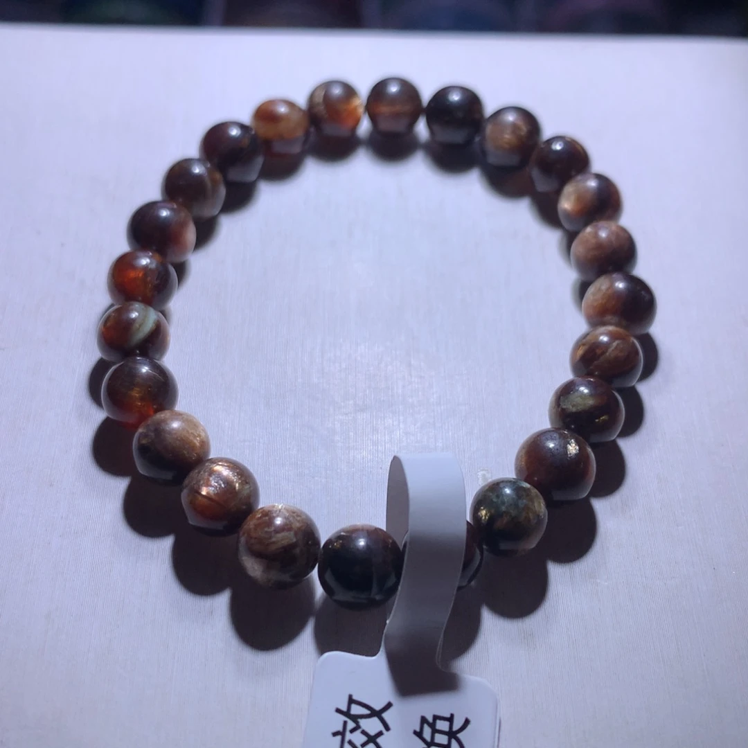 水晶手串银S925镶嵌黑金云母7.8m