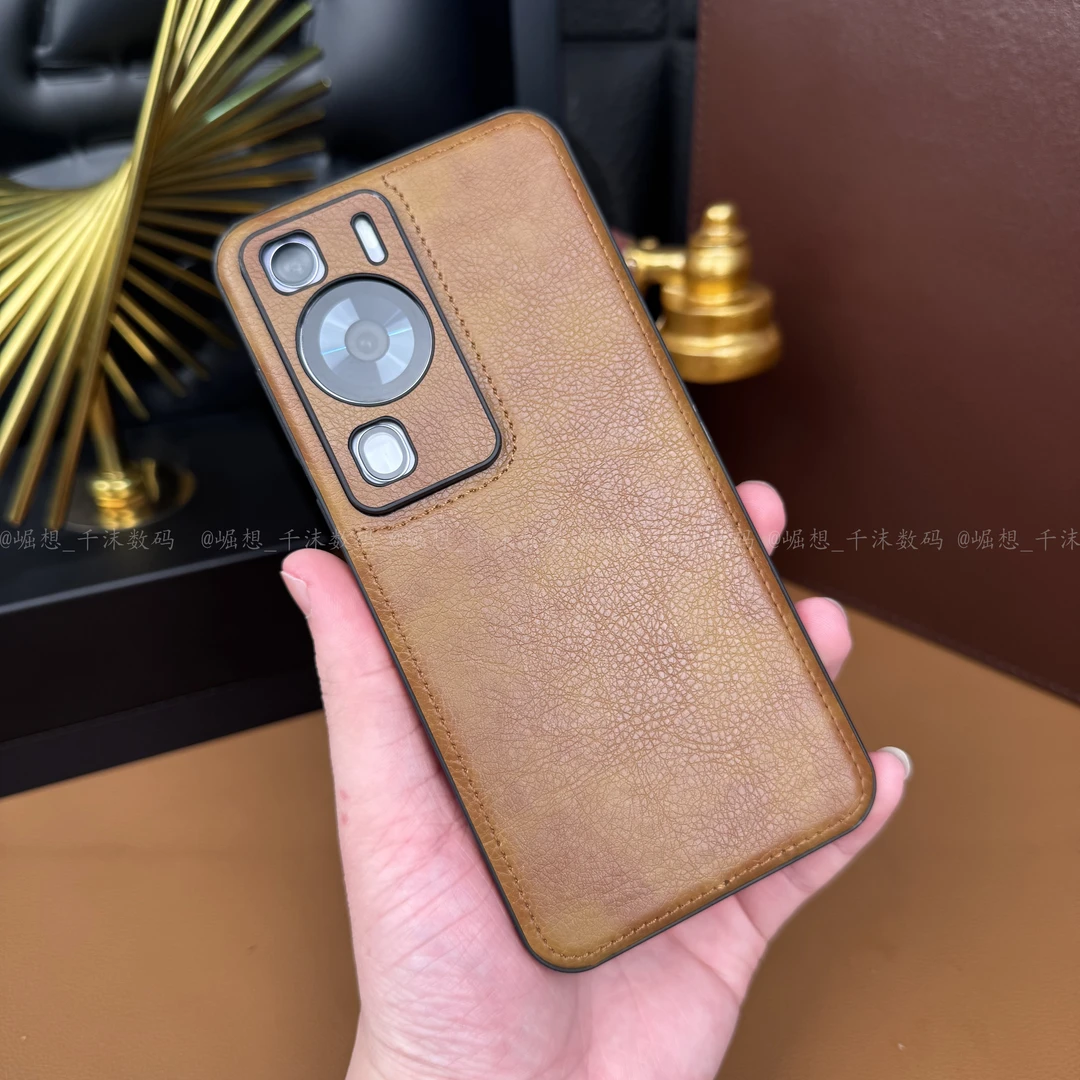 【高档皮革+镜头全包】适用于华为P60手机壳防摔牛皮纹商务