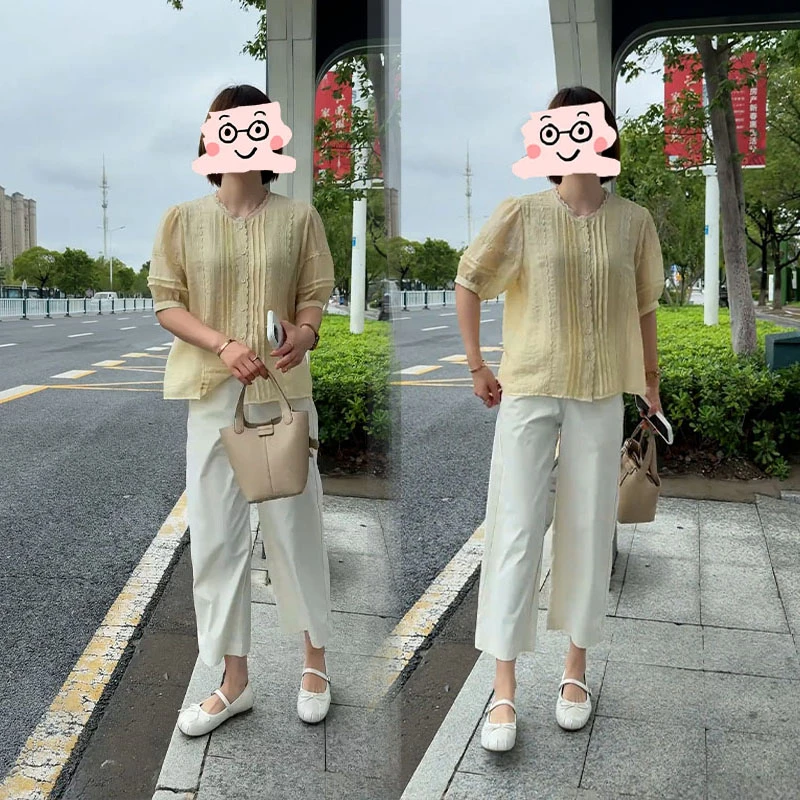 韩版夏装巨好看夏日百搭舒适设计感短袖衬衫休闲九分裤气质两件套
