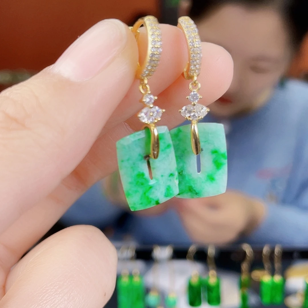 翡翠银S925镶嵌耳饰