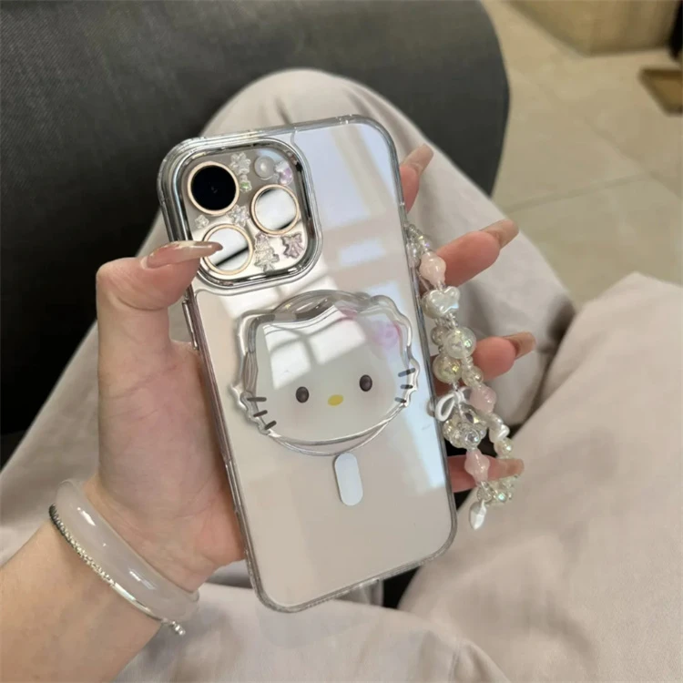 ins风透明磁吸kt猫大头贴适用iPhone16promax手机壳15pro支架14女