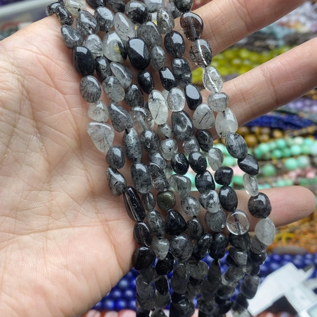 玛瑙/玉髓未镶嵌珠宝半成品一条天然7mm黑发晶随行