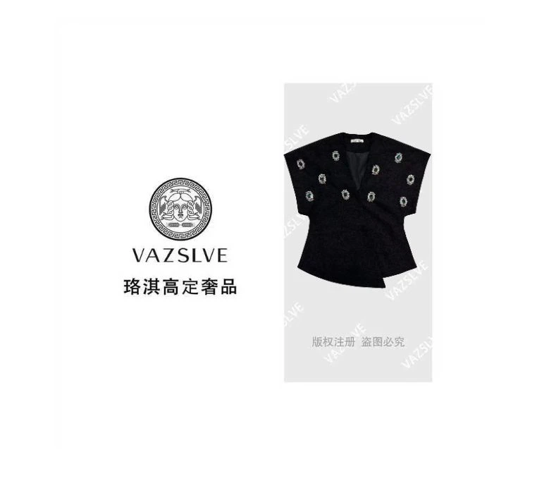【VAZSLVE/珞淇高定】 时尚百搭简约高级时尚V领常规款女【2833】