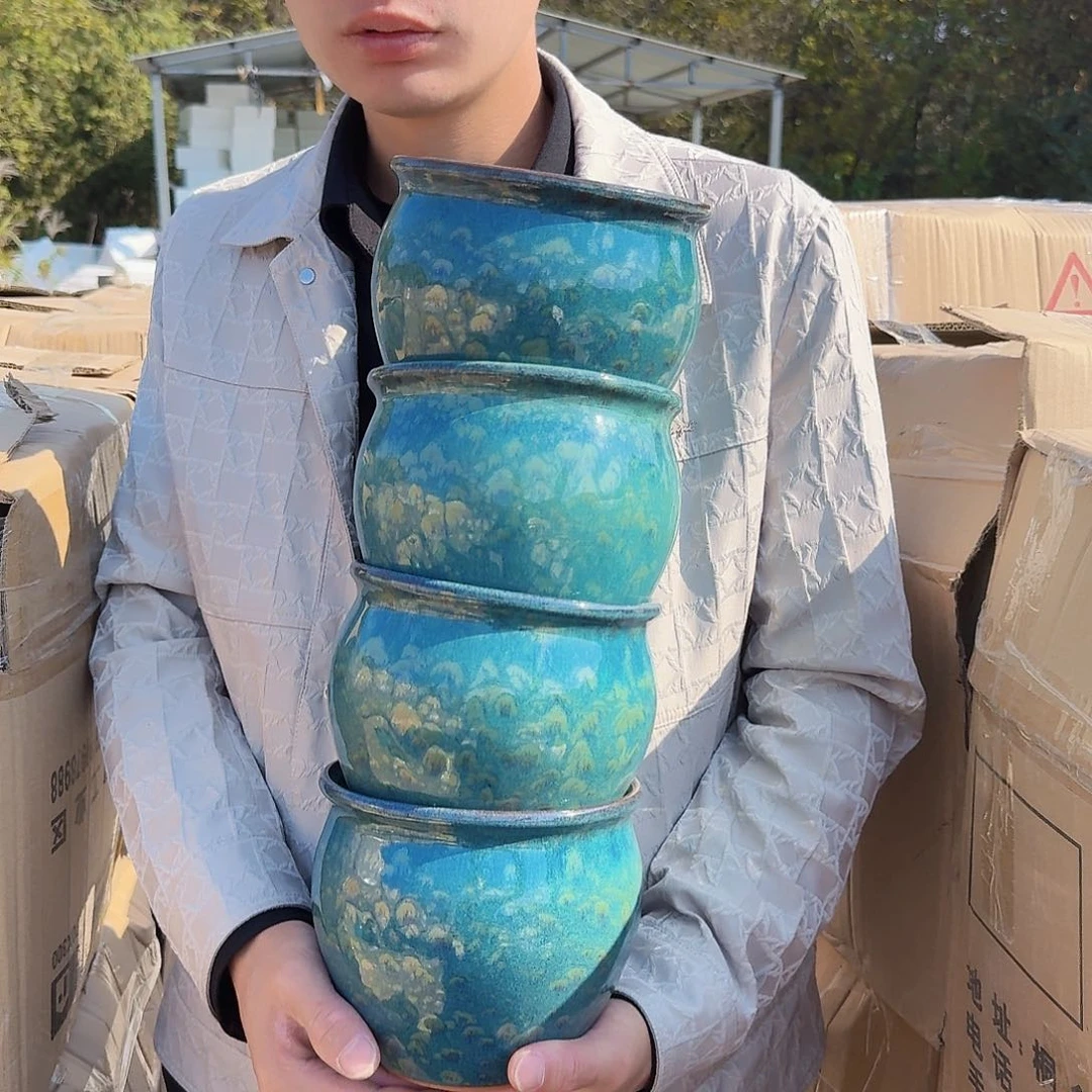 紫砂花盆口15高14（四个胖子绿