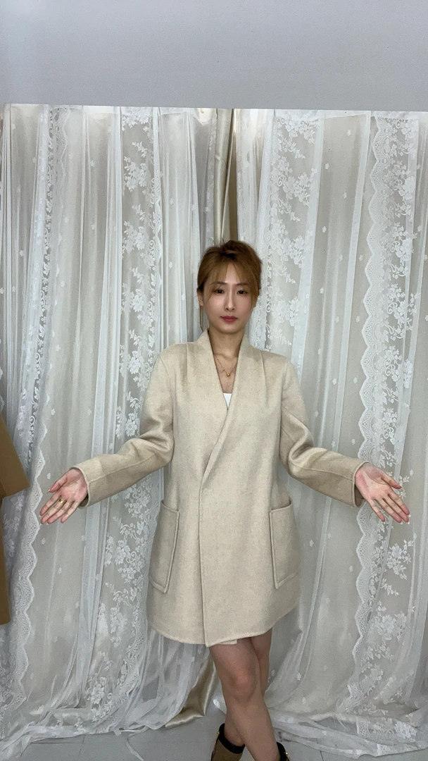 【玫瑰】杏色 气质女神 中长款 20羊绒30桑蚕丝 设计款 只有两件
