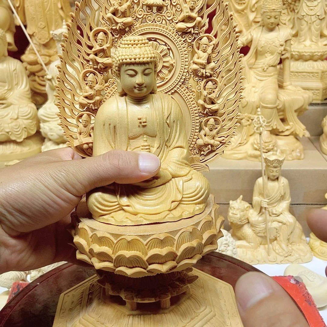 桧木8***站28公分释迦摩尼佛摆件