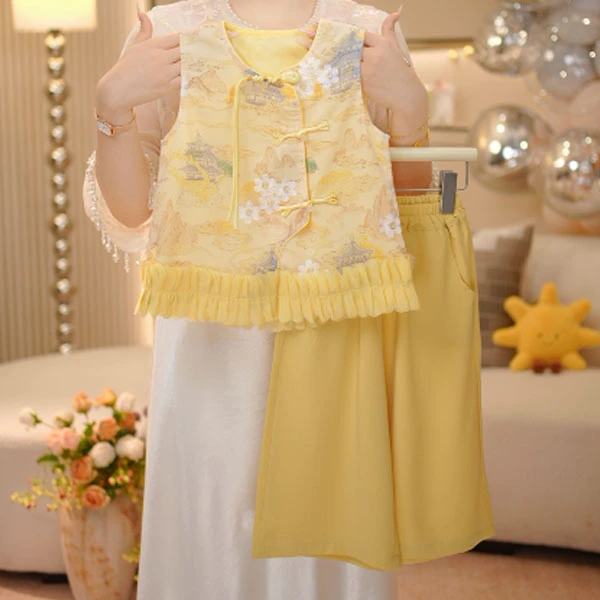 【一甜】女童洋气短袖薄款防蚊长裤夏季时髦公主套装中大童2025新款