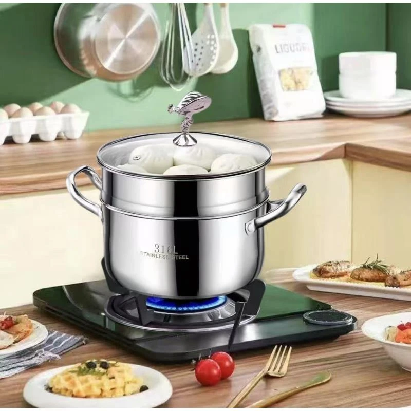 Y-【飞天女神锅】24cm双层不锈钢汤锅家用煲汤锅煮汤锅电磁炉用