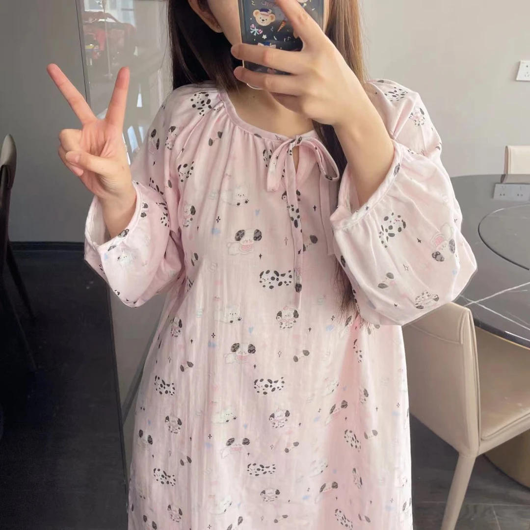 长袖睡裙【双层纱】婴儿棉睡裙全棉纯棉睡衣女士家居服可爱春夏薄款