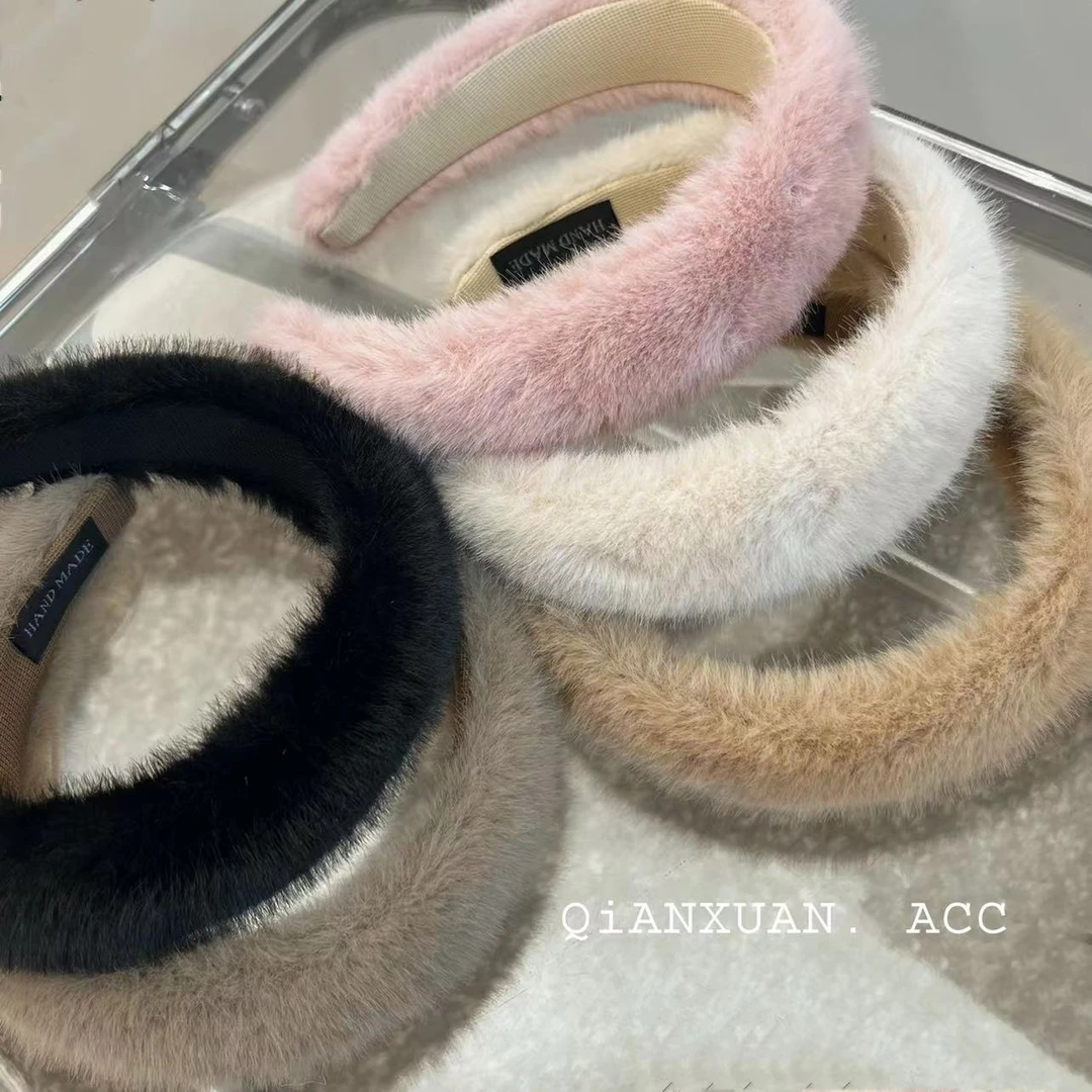 2025新款韩国ins水貂毛发箍毛毛发带宽边网红秋冬洗脸貂绒头秋冬