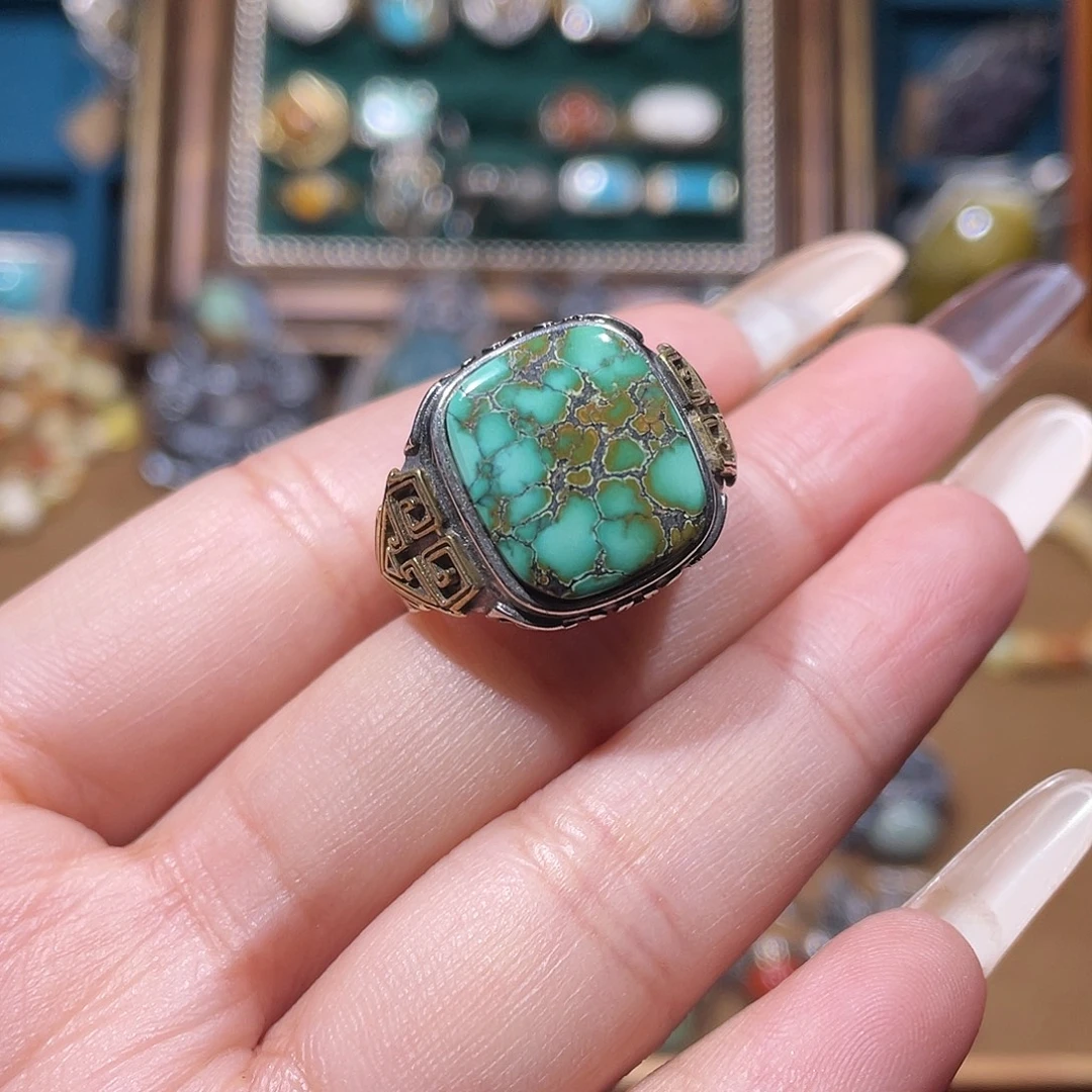 小***机绿松石银S925镶嵌戒指戒指