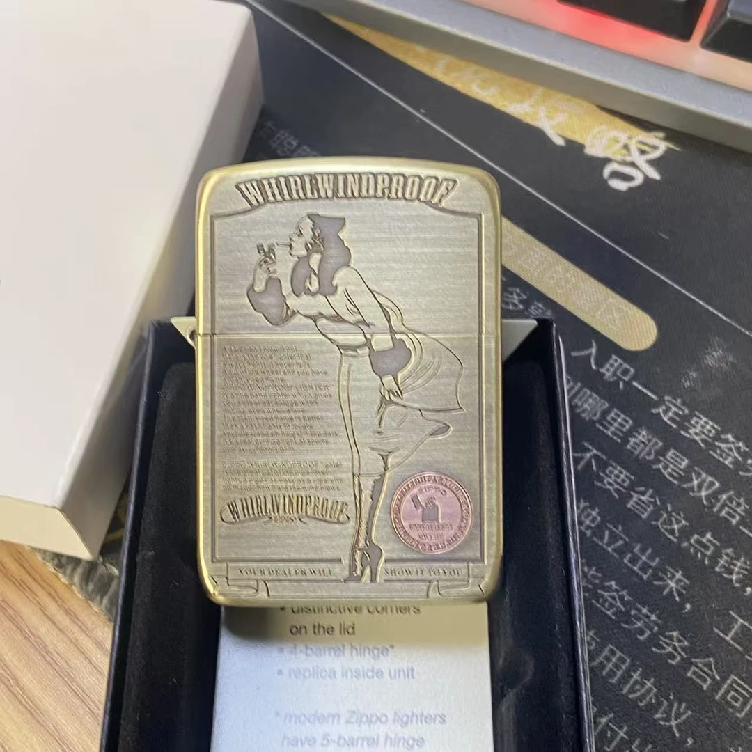 ZIPPO 打火机正品  1941黄铜镶嵌风女