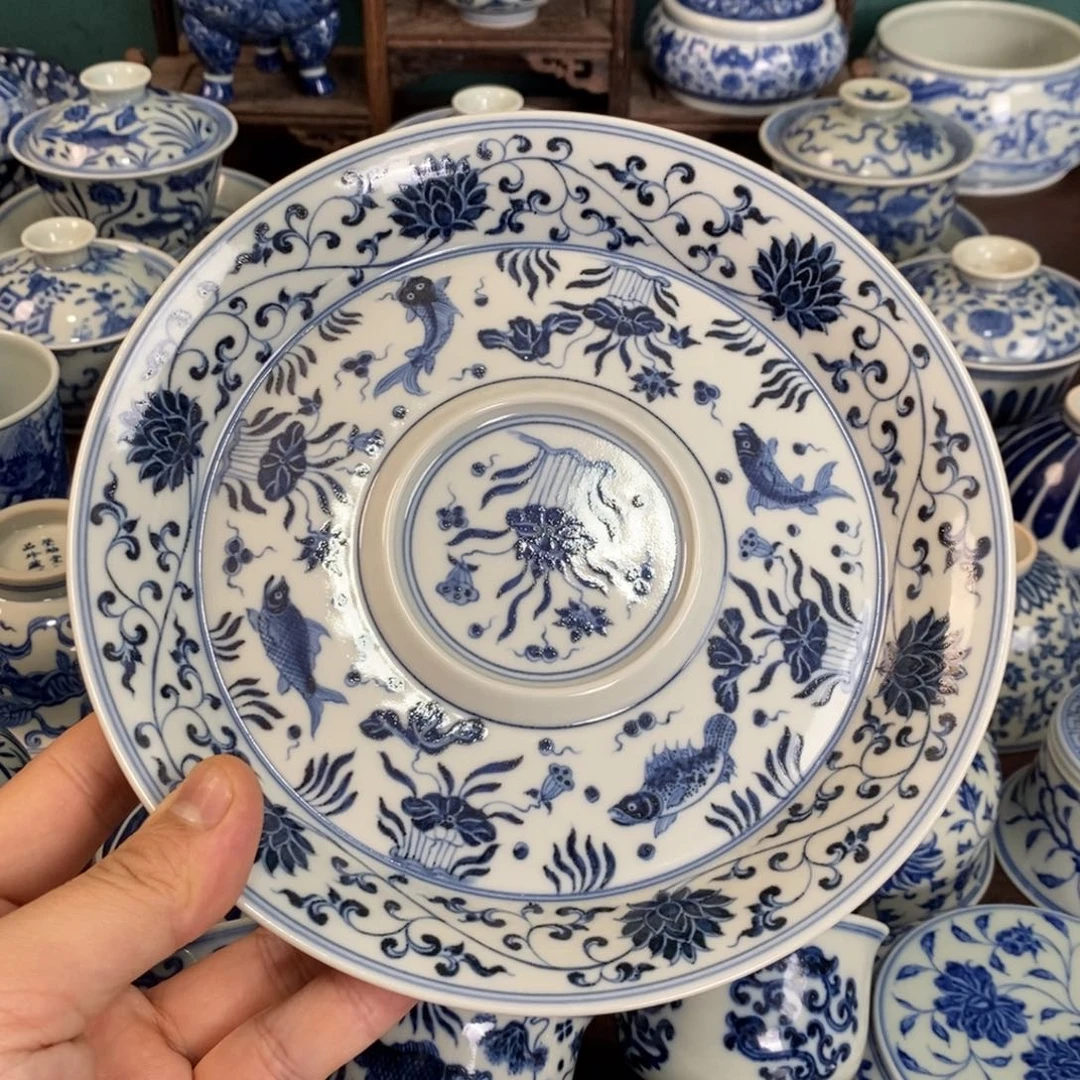 柴窑鱼藻纹壶承壶承