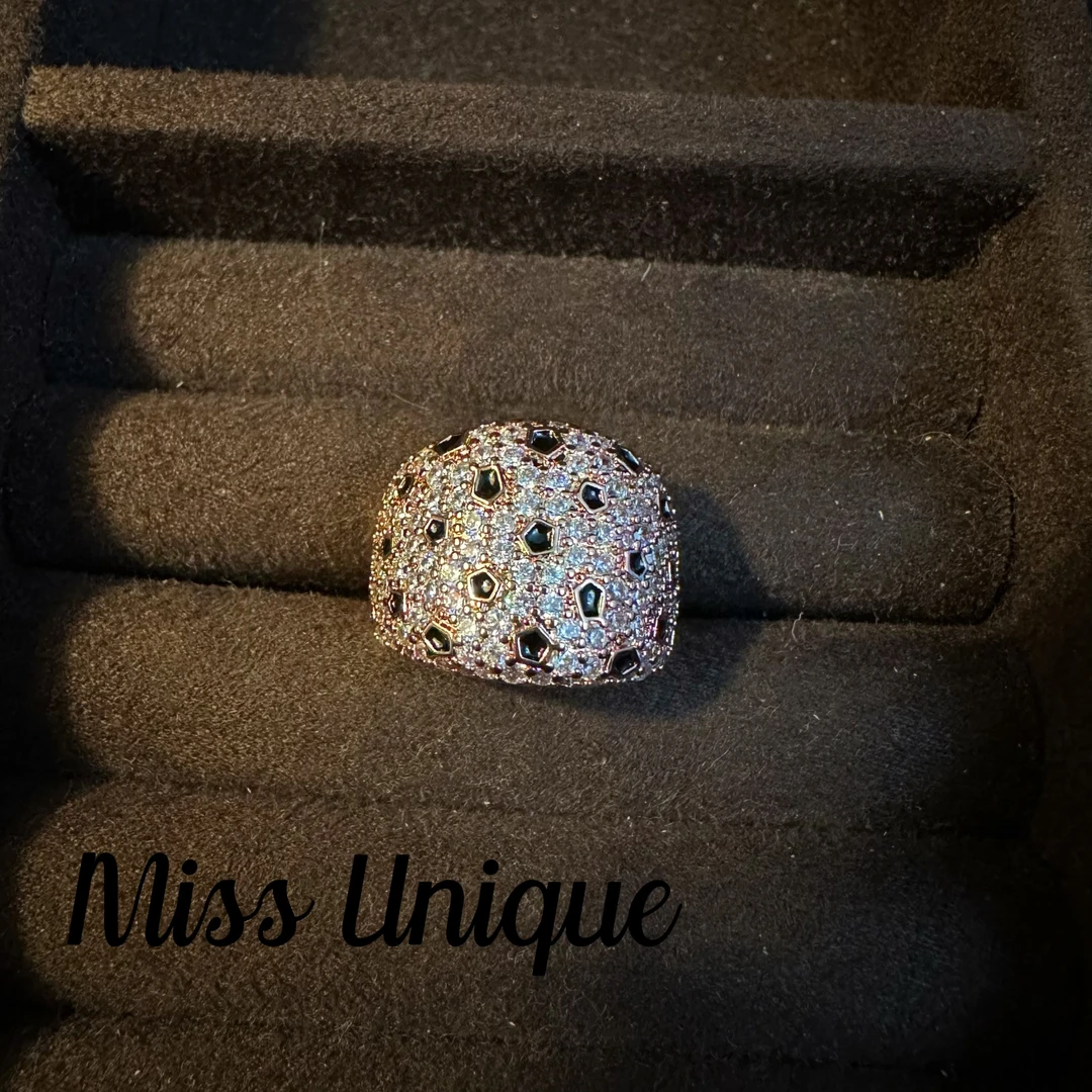 C3436瑞士玫瑰金色宽版豹纹戒指