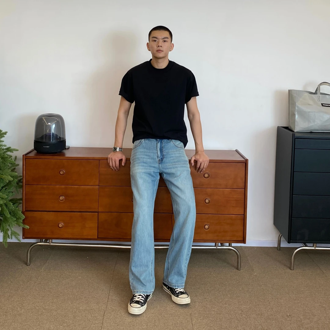tillthedawn美式水洗浅蓝夏季牛仔裤男春夏休闲百搭显瘦直筒裤