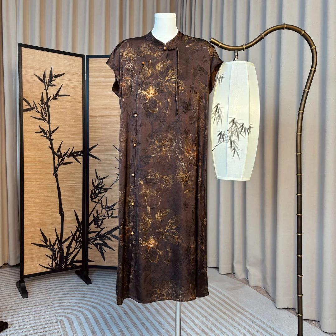 曲水亭1-国风新中式红云纱显瘦宽松提花度假连衣裙改良休闲织星坊