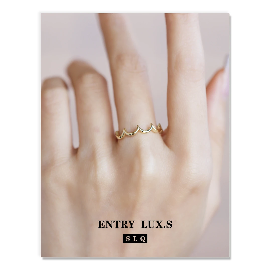 925银戒指 日式复古简约S925银镀金波浪形开口戒指时尚百搭手饰