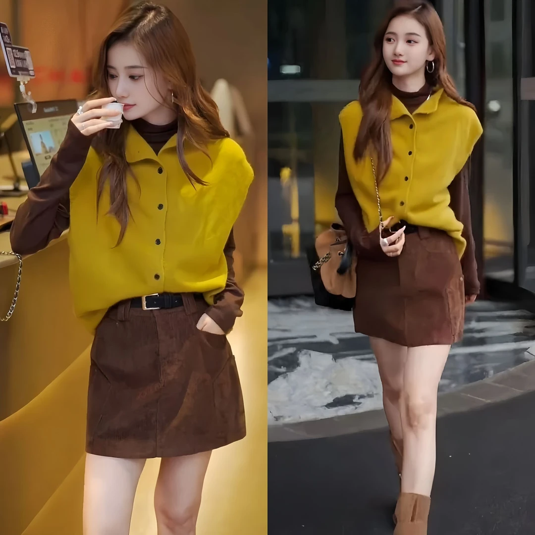 秋装女款爆款2025新款小个子叠穿上衣出游服装入秋洋气三件套女装