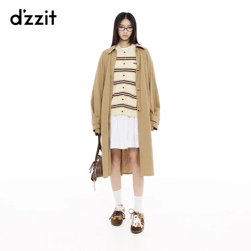 dzzit地素长款风衣春秋腰带收腰设计翻领宽松薄款外套女3J1F603