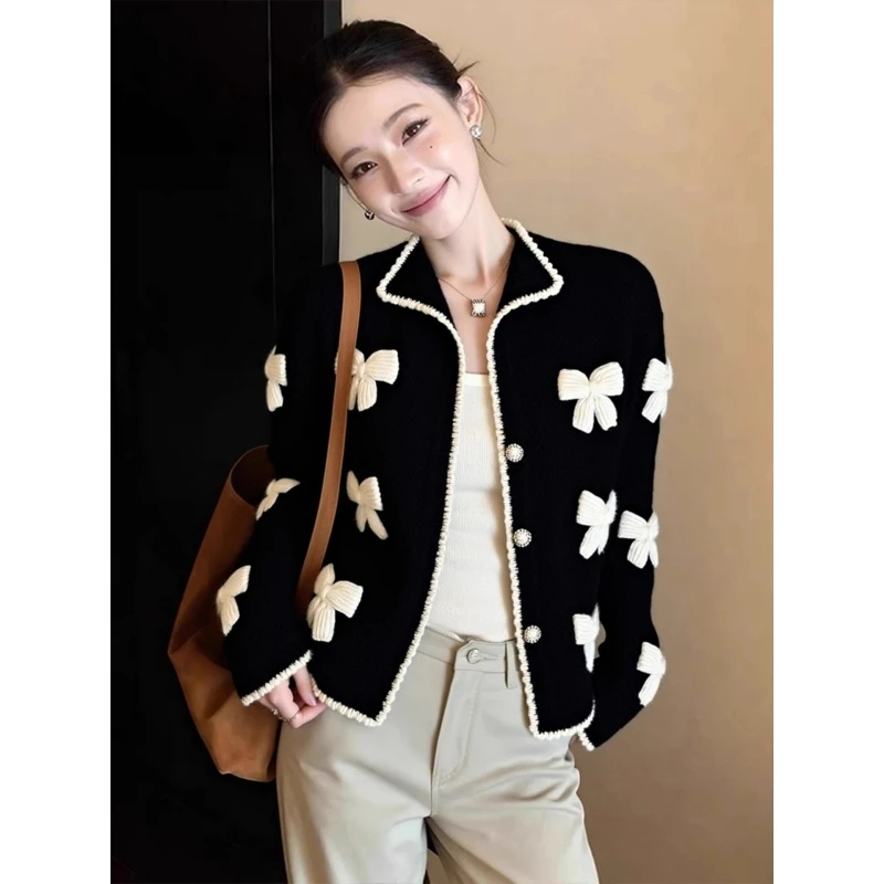 2025冬高级感超好看软糯慵懒风减龄独特别致松弛感黑色针织开衫女