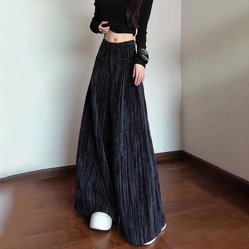 黑色晕染设计感宽松阔腿长裤女潮流垂坠感休闲裤子2025年秋季新款