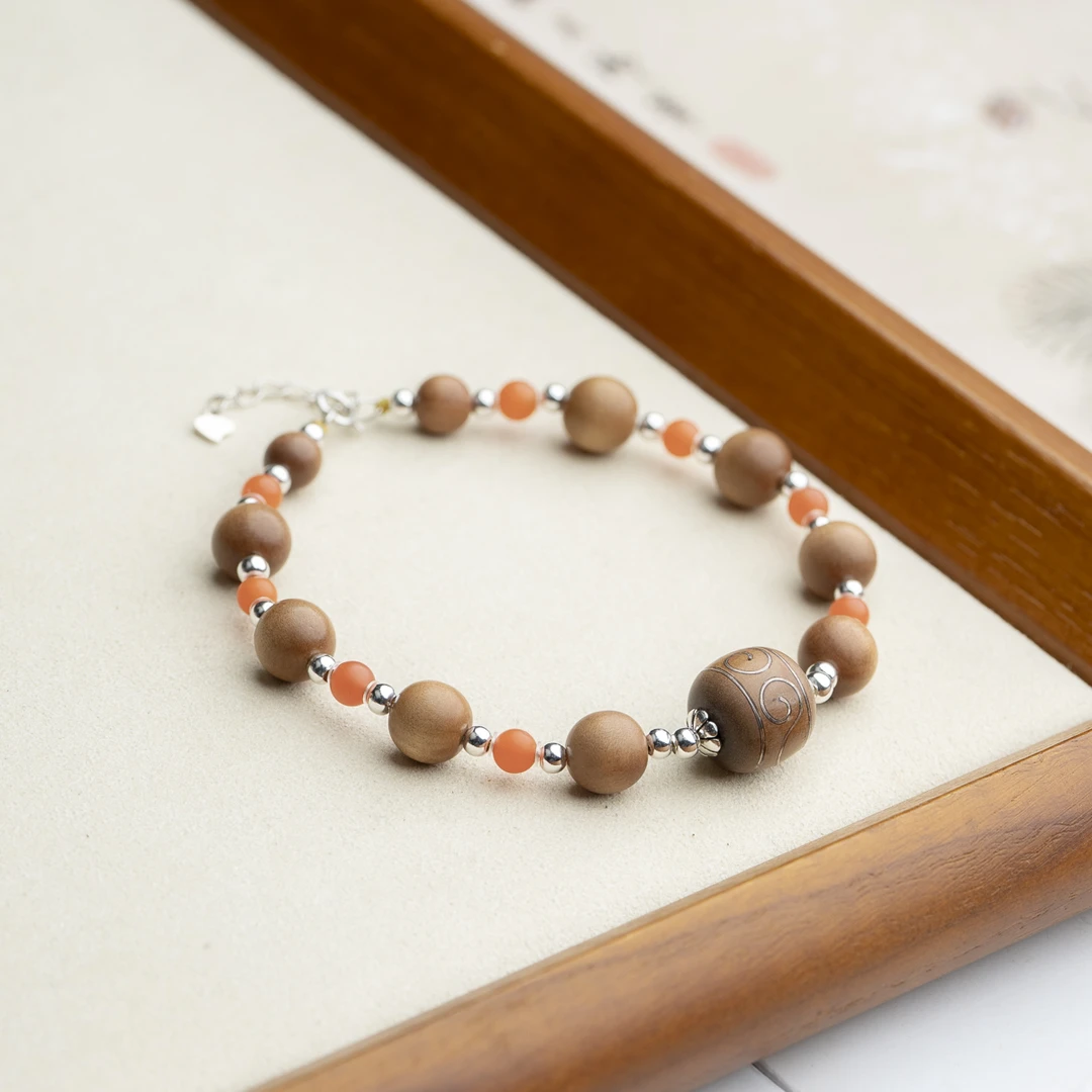 印度老山檀香8mm保山南红单圈手串新中式国风手串