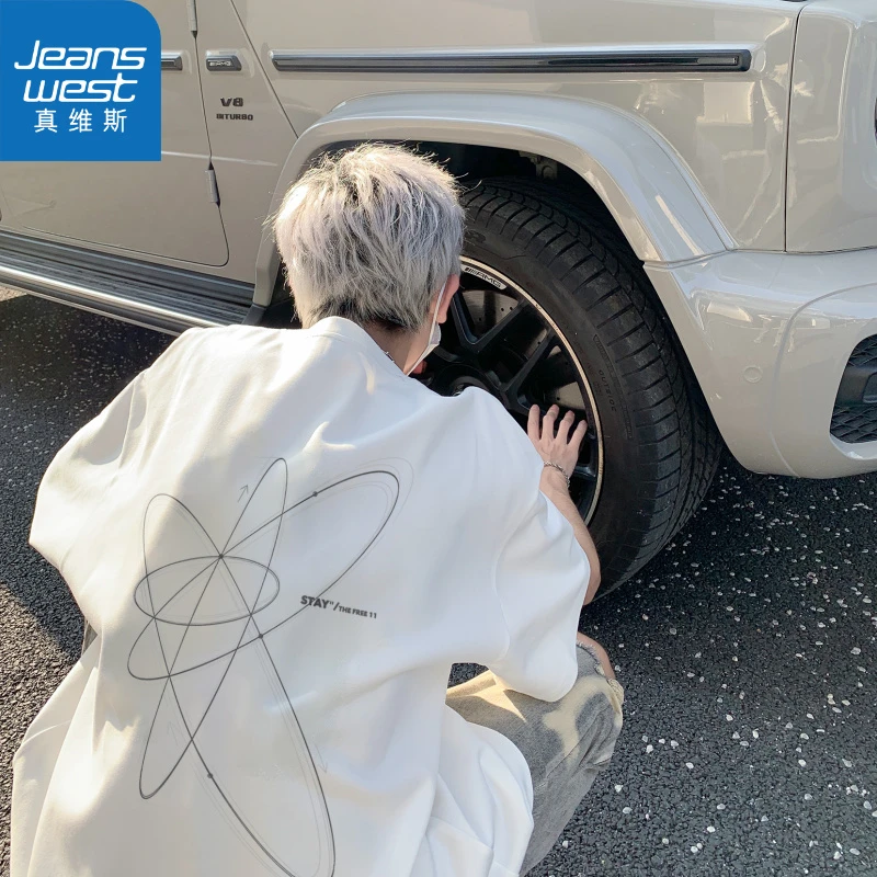 真维斯港风文艺夏季短袖T恤男宽松百搭ins潮流男生五分半袖恤潮牌