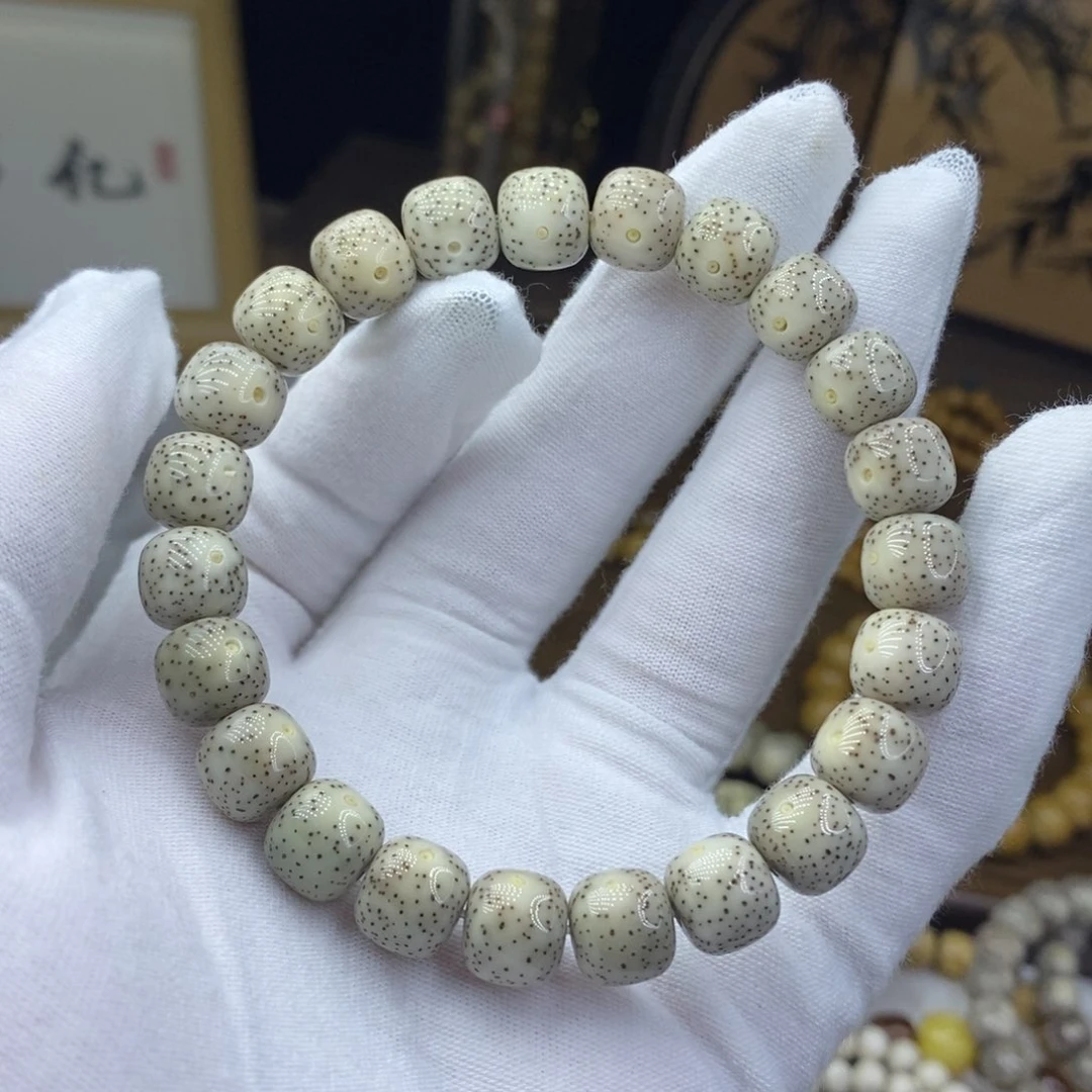 手串星月菩提S级 10/9瓷白玉化月朗星稀无烟花