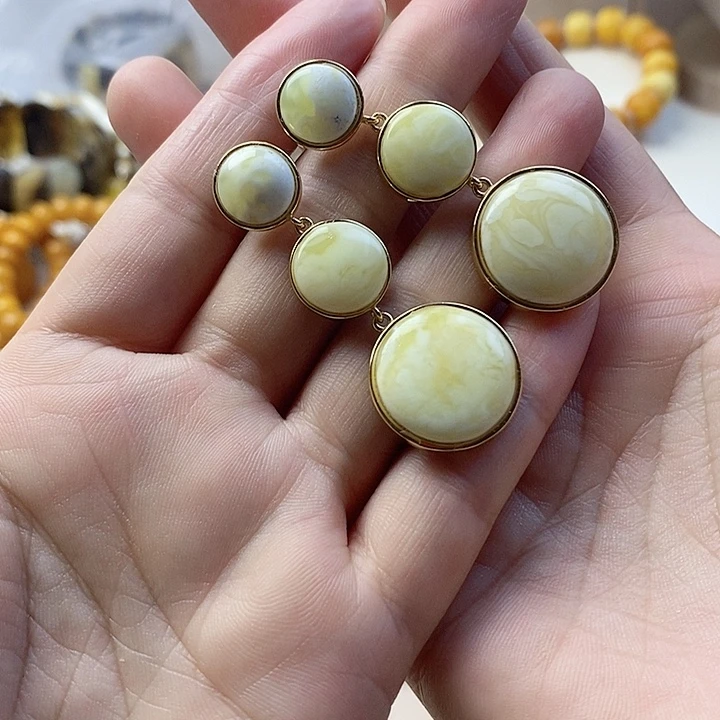 银S925镶嵌蜜蜡耳饰蜜蜡耳坠