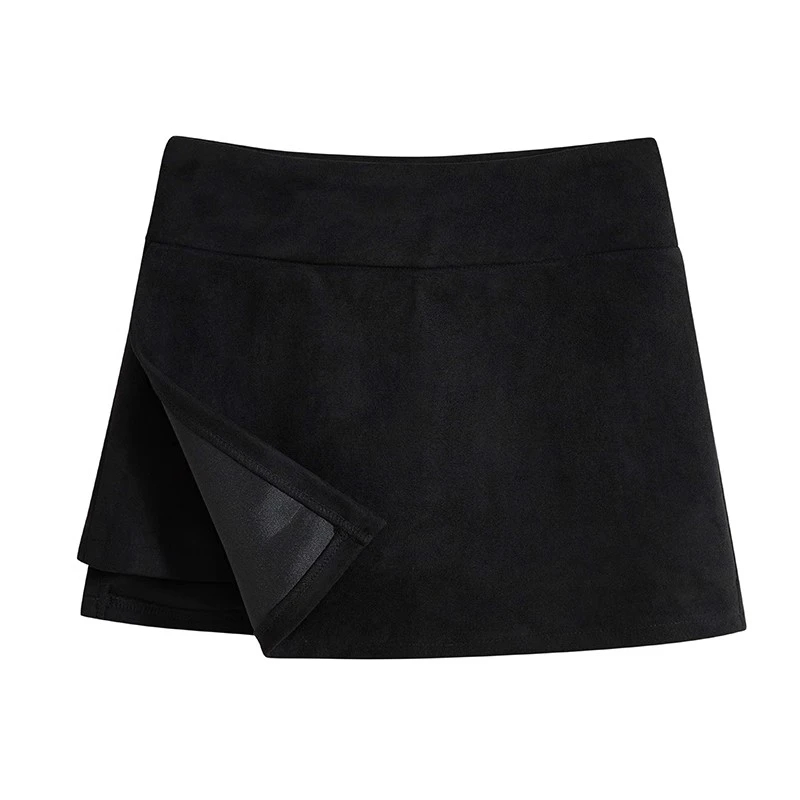 麂皮绒半身裙秋冬2025新款高腰A字裙显瘦裤裙辣妹开叉百搭短裙裤