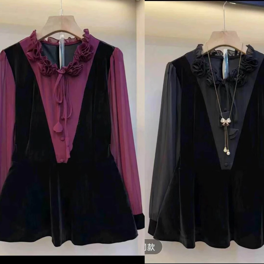 公主风丝绒拼接衫9350HJZDQ