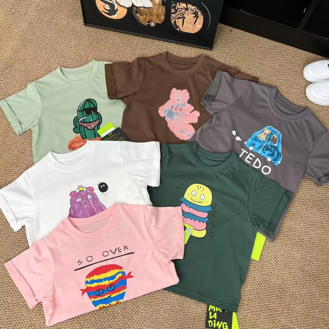 25夏款纯棉中大童印花T恤男女童卡通圆领上衣薄款短袖【卡通tMM】