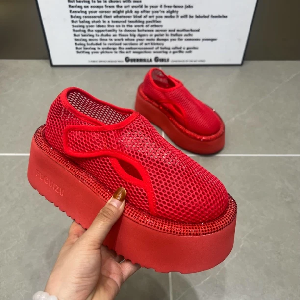 主播推荐2025年（一网情深）986-10厚底休闲软底网面百搭松糕鞋