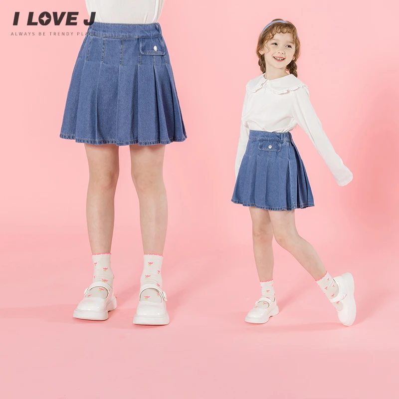 ILOVEJ童装2025春季新款女童牛仔半身裙百褶裙甜美短裙/JXSSK10