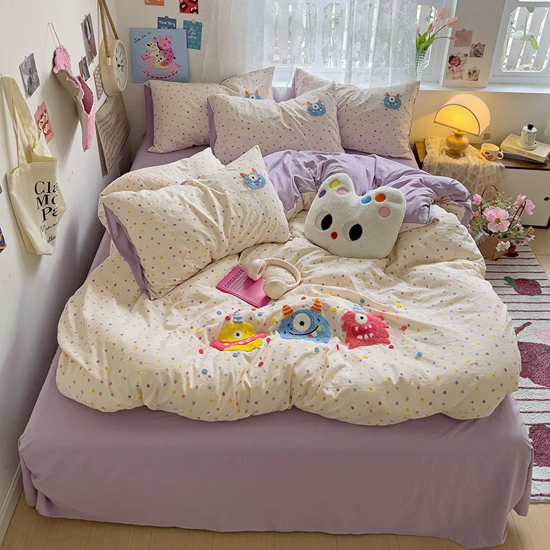 2025新款可爱软糯毛巾绣水洗棉四件套学生宿舍三件套床上用品