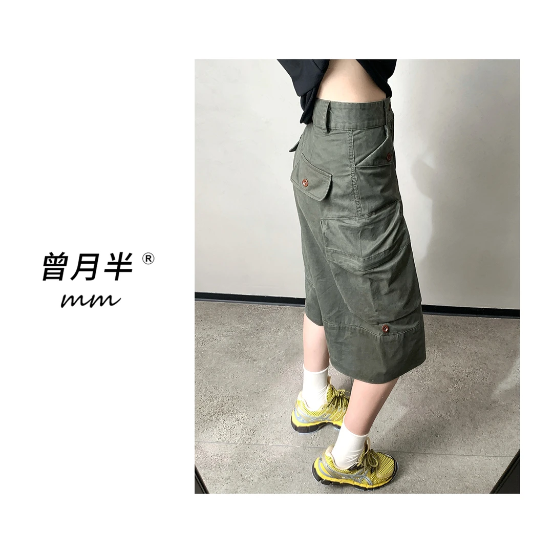 曾月半《open裤裤》全棉水洗做旧工装可调节七分中裤！zk428