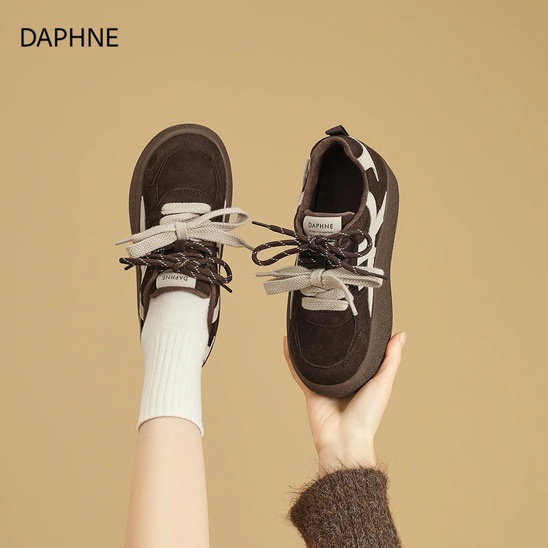 达芙妮加绒棉鞋女2025冬季新款复古休闲德训鞋女厚底增高阿甘鞋