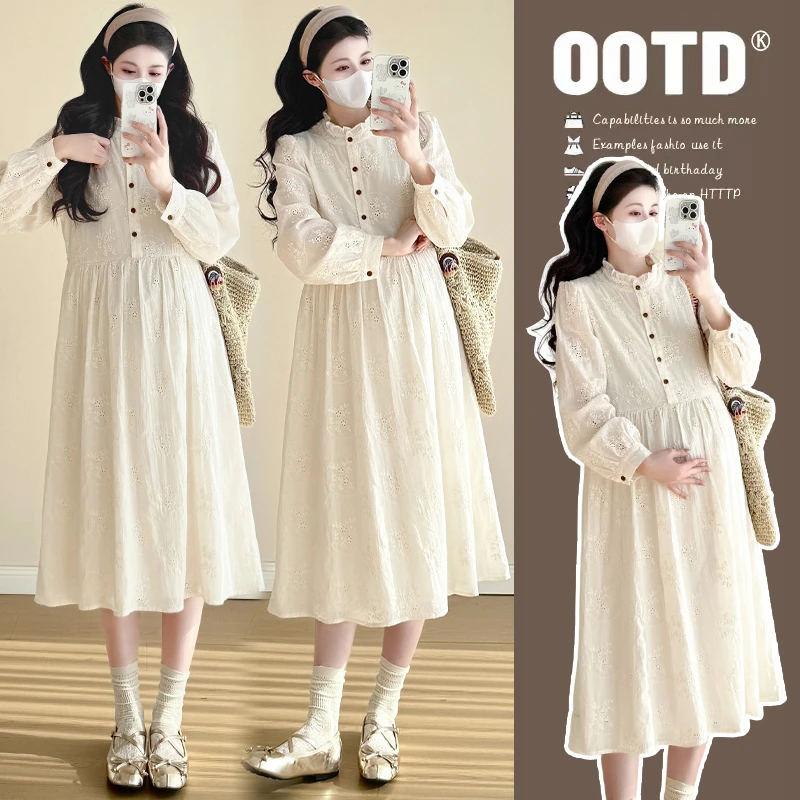 实拍现货孕妇秋冬新款法式高级感刺绣宽松显瘦绝美外穿长袖连衣裙