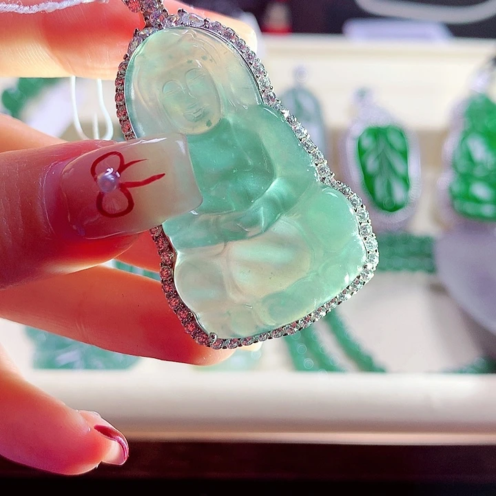 翡翠颈饰银S925镶嵌天然