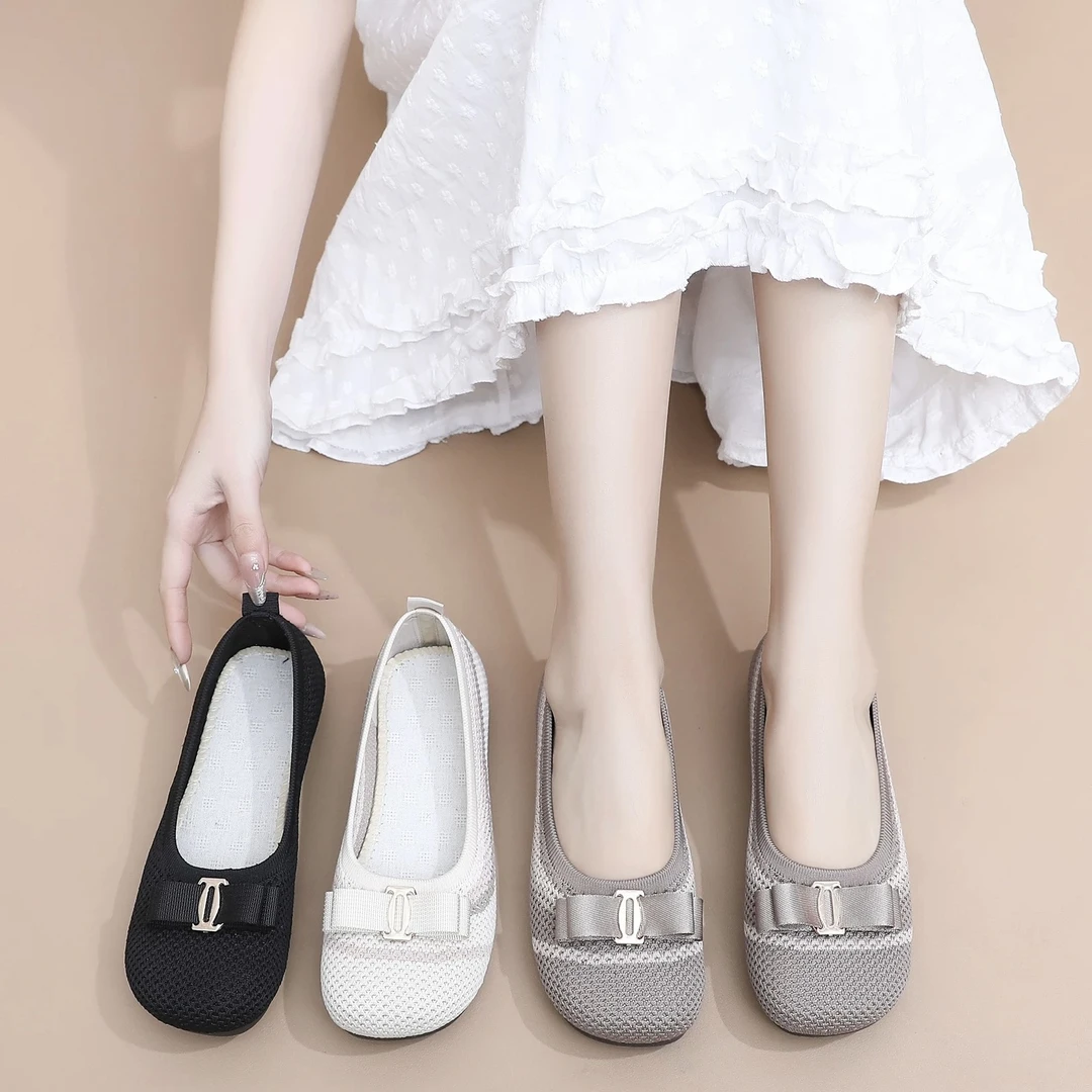 2025春季新款女鞋一脚蹬豆豆鞋浅口单鞋防滑妈妈鞋软底软面平底鞋