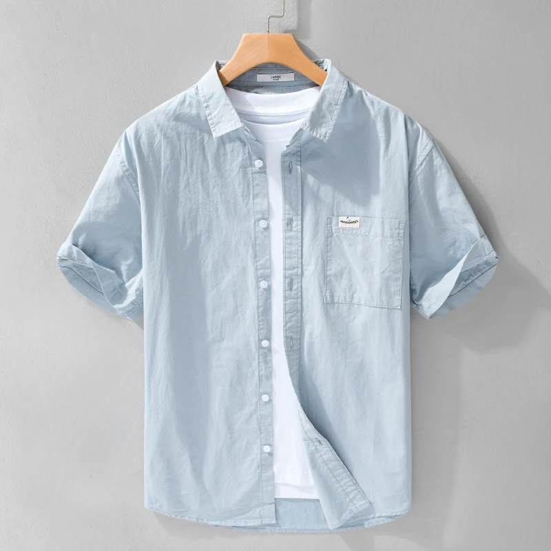 MR.MUDI/穆迪先生夏季男士短袖衬衫日系纯棉休闲百搭半袖衬衣全棉