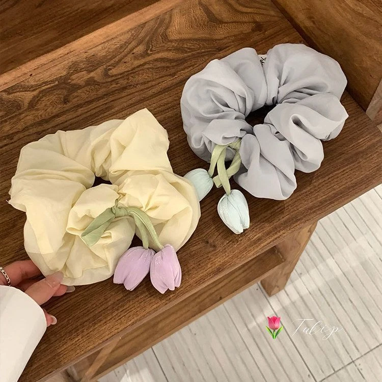 【艺凡】超大号郁金香花朵大肠发圈女高级感甜美飘带发绳扎低马尾丸