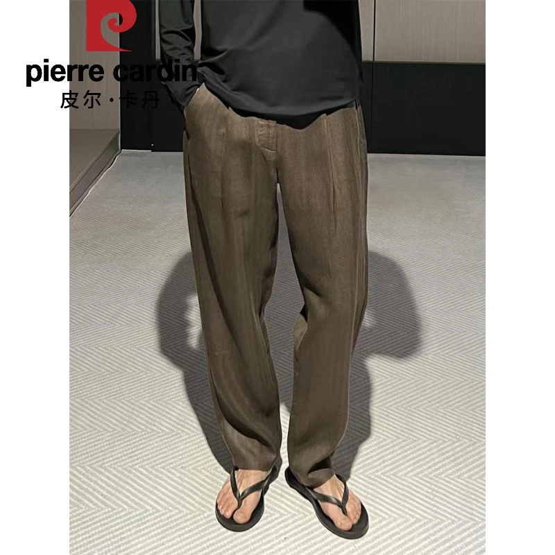 皮尔卡丹老钱风天丝亚麻裤子男款夏季薄款垂感直筒西装裤宽松棉麻
