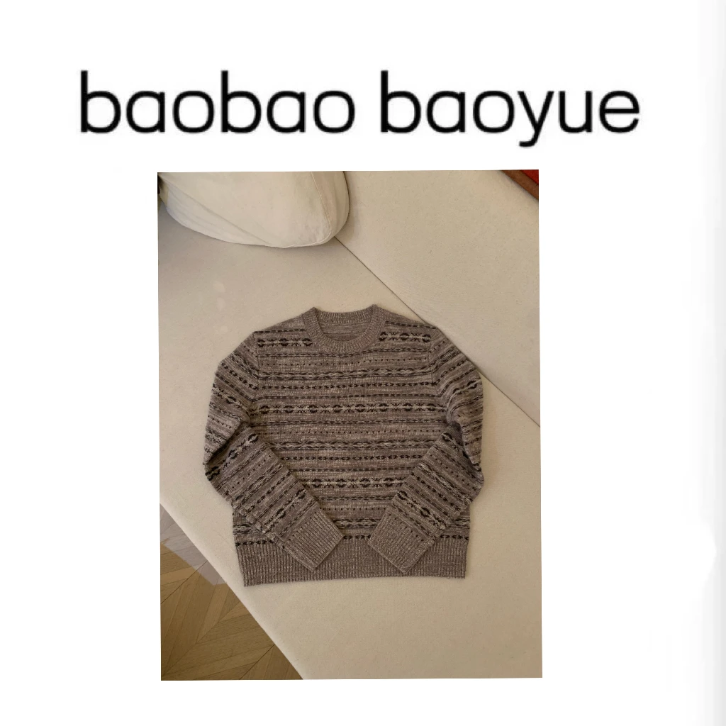 【baobao baoyue】冬日氛围100%羊毛复古提花套头毛衫80014