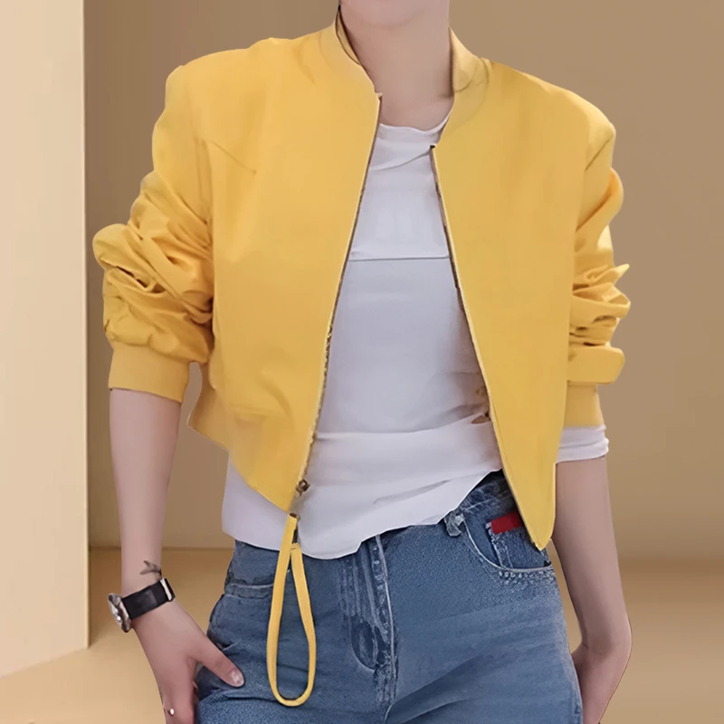 欧货时尚潮流黄色棒球服外套女2025春秋新款宽松休闲短款夹克上衣