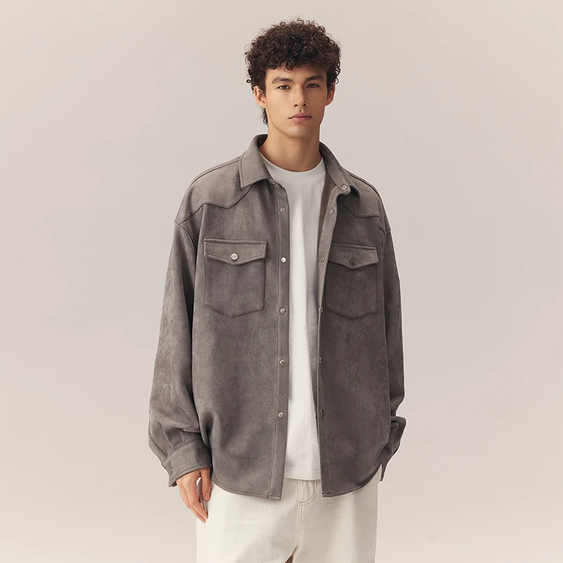 CHINISM CH长袖衬衫男翻领宽松衬衣复古新款外套D1009