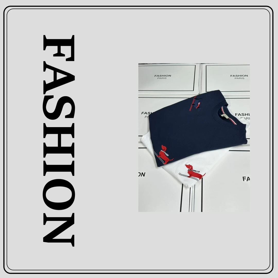 48号链接-（腊肠狗刺绣）男女同款简约重磅情侣百搭休闲T恤