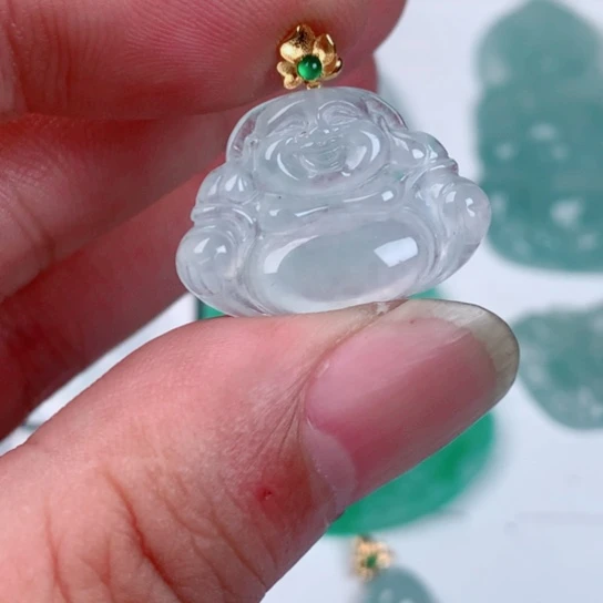 翡翠18K金镶嵌吊坠(不含链)缅甸天然翡翠A货
